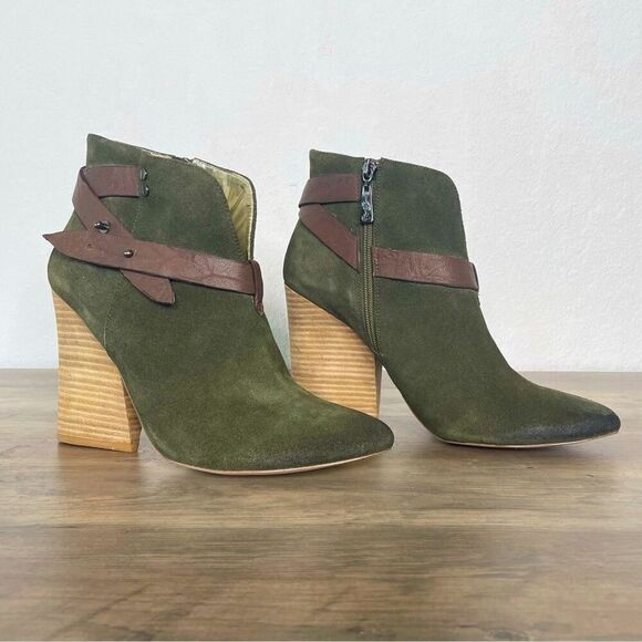 MATT Bernson Special Project Olive Green Suede Leather Ankle Boots Booties - Picture 1 of 15